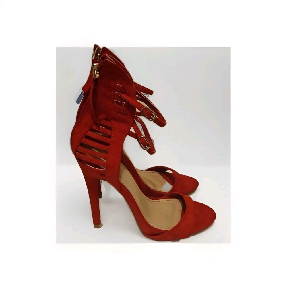 Justfab Giana Muiltistrap Red Suede Stiletto Sandals Size 6